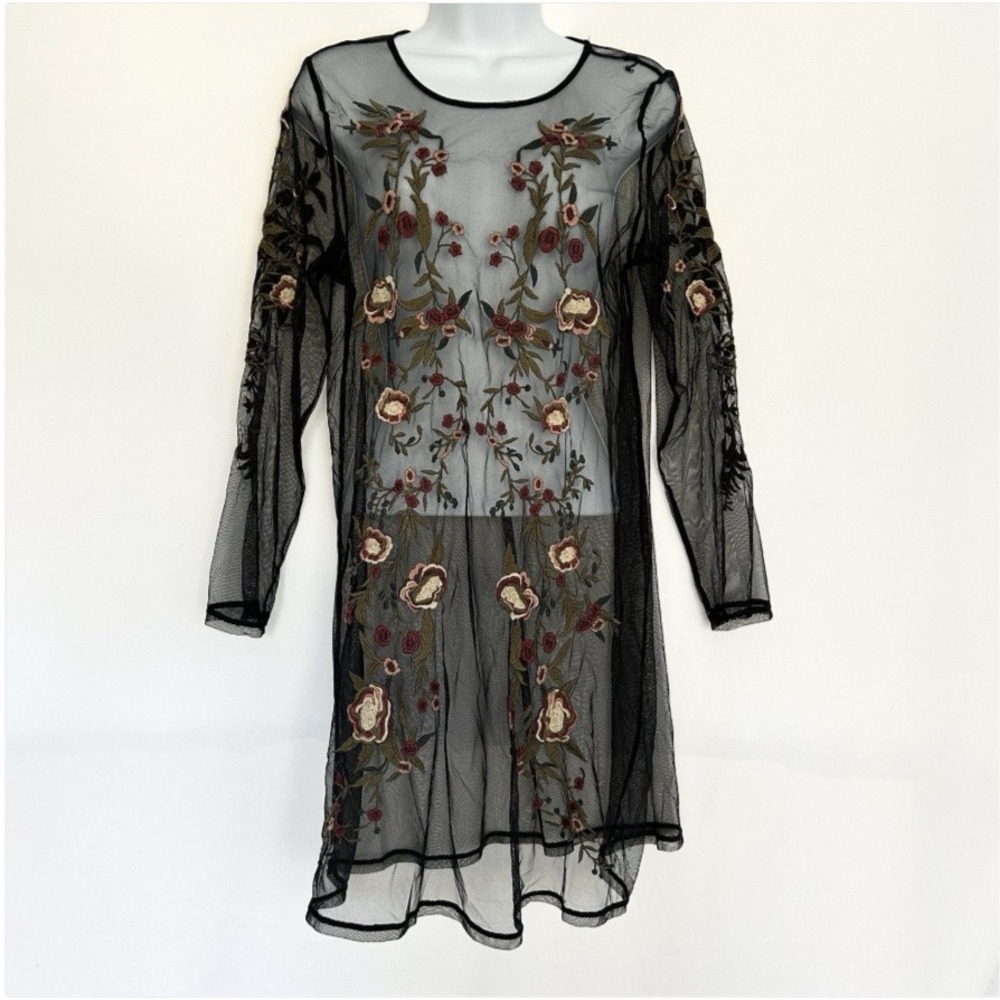 Floral Whimsigoth Mesh Layering Dress Medium Fairy Romantic Sheer Embroided